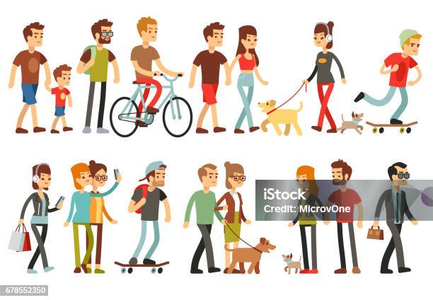 Women And Men In Various Lifestyles Cartoon Characters Vector Set Stock Illustration - Download Image Now