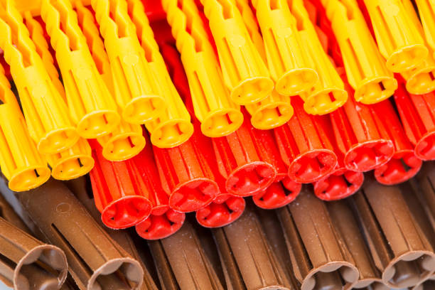 close-up of fixing dowels on a white background