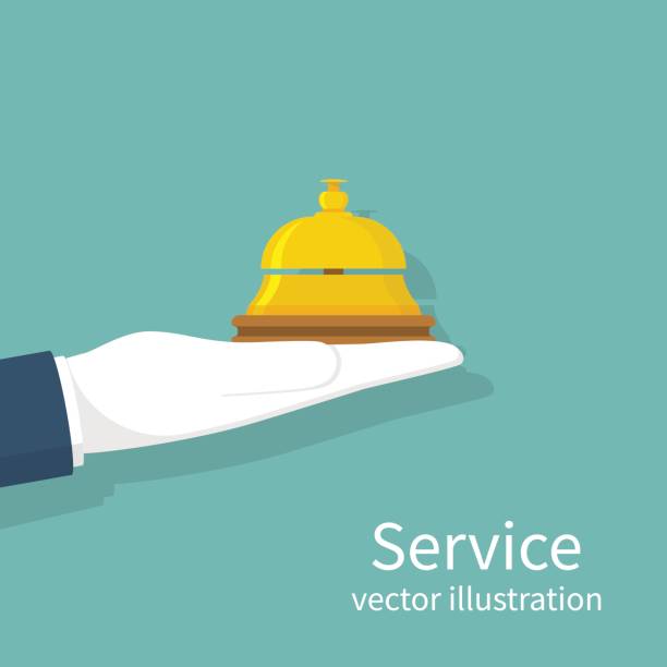 illustrations, cliparts, dessins animés et icônes de main tenant la cloche de service - service bell