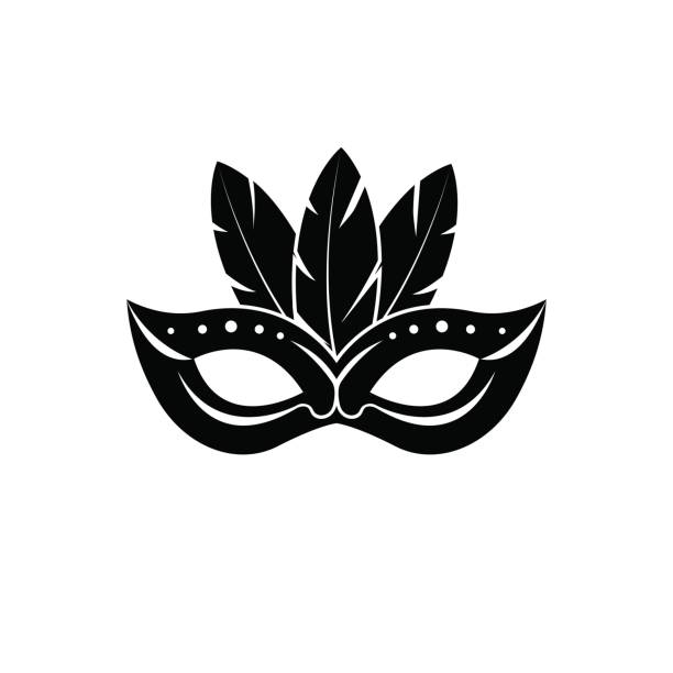 Carnival mask icon Carnival mask icon black silhouette isolated on white background. Mask with feathers pictogram. Vector illustration flat design. Abstract pattern. masquerade mask stock illustrations