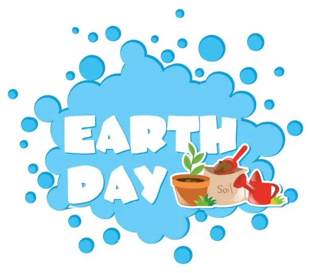 Vector illustration of Earth day poster with flower pot