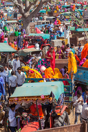 Jaipur, Rajasthan, India – March 24, 2014 : People specially villagers arrives at Chaksu Fair in Jaipur by various means of transporatation,