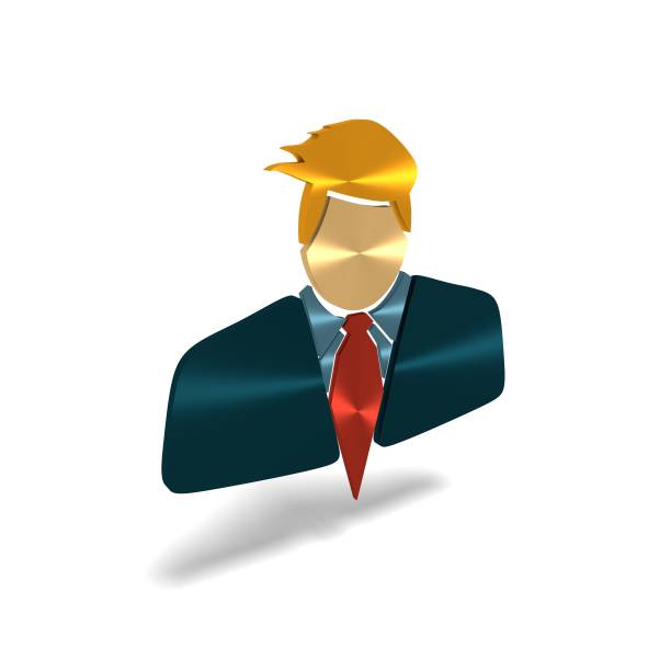 Businessman in suit icon. Comb hairstyle. 3D rendering. Metallic material