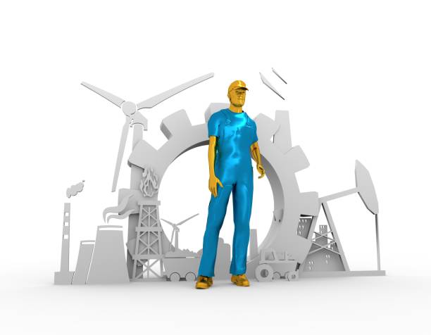 istock Young man and industrial isometric icons set 678584642