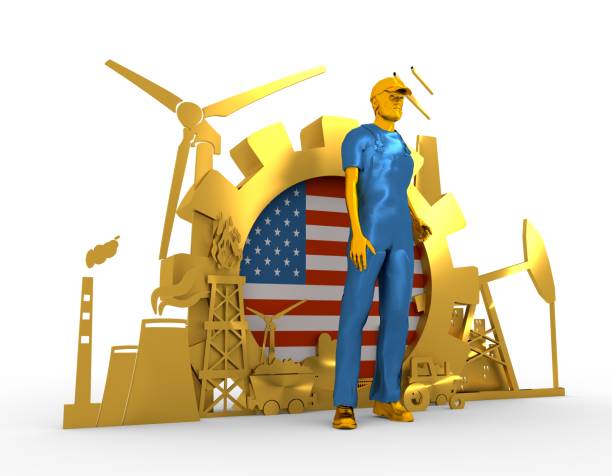 istock Young man and industrial isometric icons set 678584698