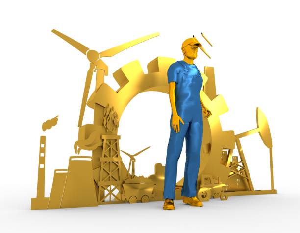 istock Young man and industrial isometric icons set 678584768