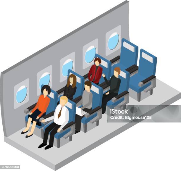 Aircraft Interior Isometric View Vector Stock Illustration - Download Image Now - Isometric Projection, Passenger, Airplane