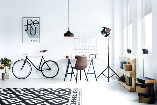 istock Black and white hipster room 678588432