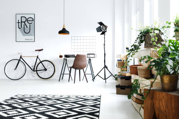 istock White room with green plants 678588434