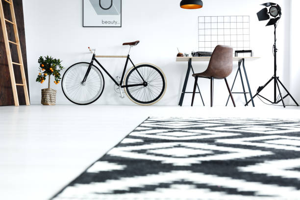 istock Designer black and white room 678588458