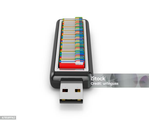 Multicolored Office Folder With Documents Inside A Usb Drive On A White ...