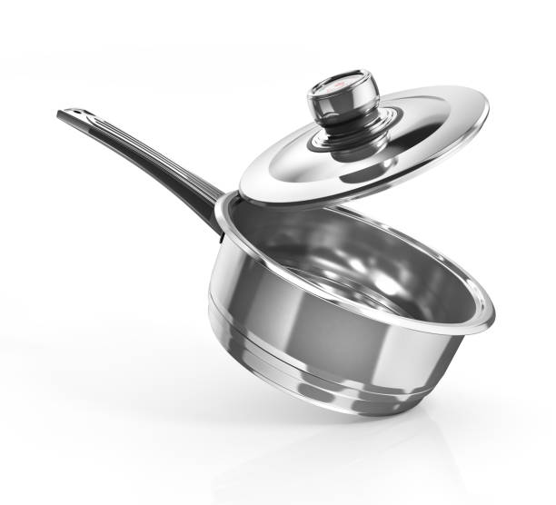 istock Open stainless steel cooking pot isolated on white with clipping path. 3d illustration 678589260