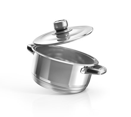 Open stainless steel cooking pot isolated on white with clipping path. 3d illustration