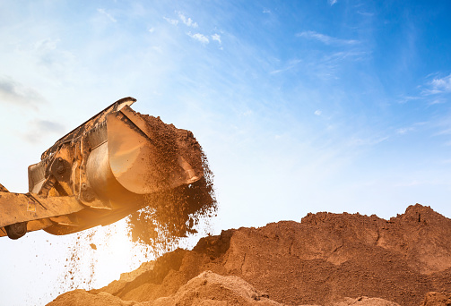 Close-up of a construction site excavator