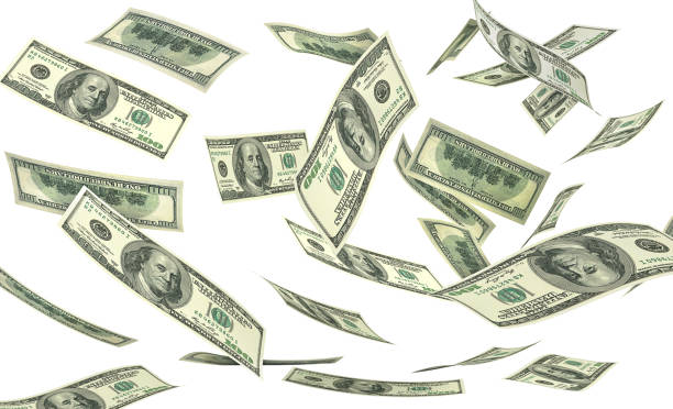 istock Falling money on a white background. Dollars rain. 3d illustration 678603618