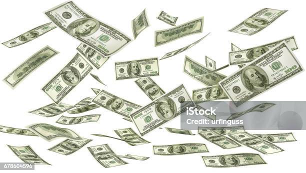 Falling Money On A White Background Dollars Rain 3d Illustration Stock Photo - Download Image Now