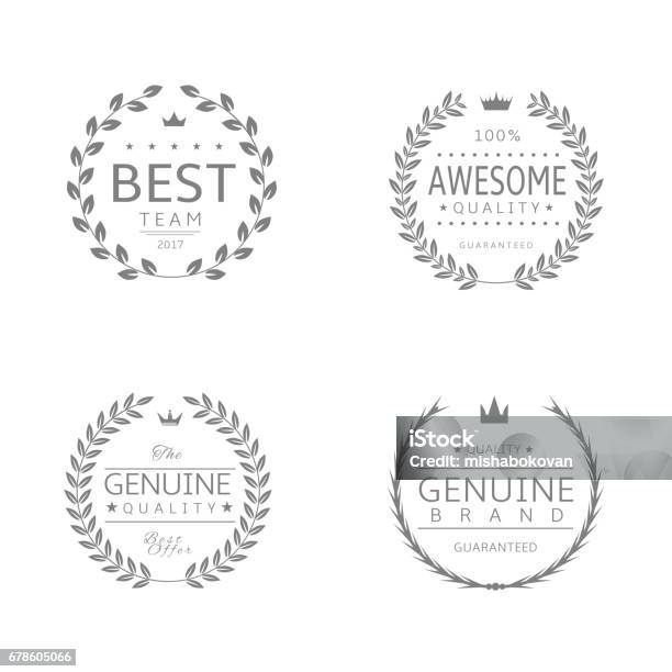 Laurel Wreath Award Set3 Stock Illustration - Download Image Now - Award, Badge, Quality