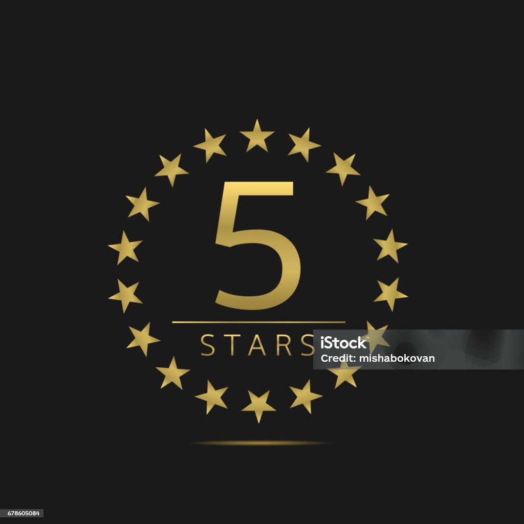 Five stars label Golden Five stars label set. Hotel apartment sign, Luxury quality Luxury Hotel stock vector