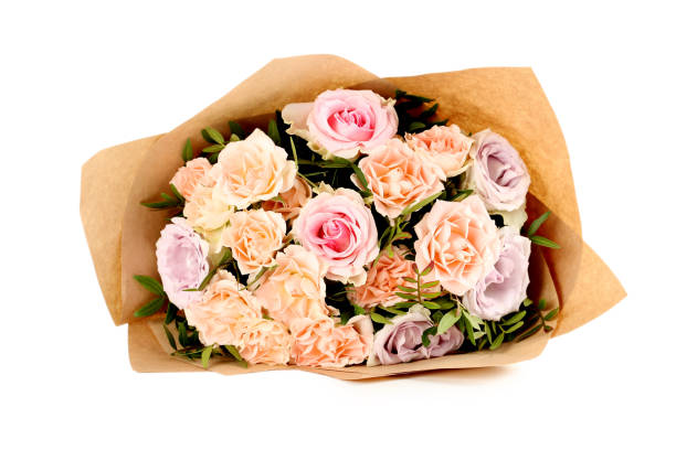 istock Bouquet of beautiful roses isolated on a white 678605470