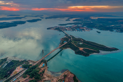 Aerial view of Barelang Bridge connect five islands around Batam.