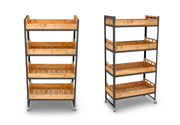 istock Wooden shelves for bakery products. 3D illustration 678607686