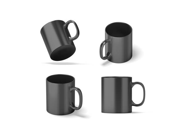 istock Blank black glass mug mock ups set isolated 678609338