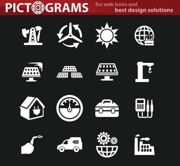 Alternative energy icons set Alternative energy icons set for web sites and user interface gas fired power station stock illustrations