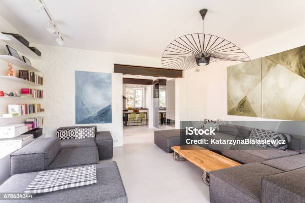 Modern Studio Living Room Interior Stock Photo - Download Image Now - Living Room, Apartment, Arrangement