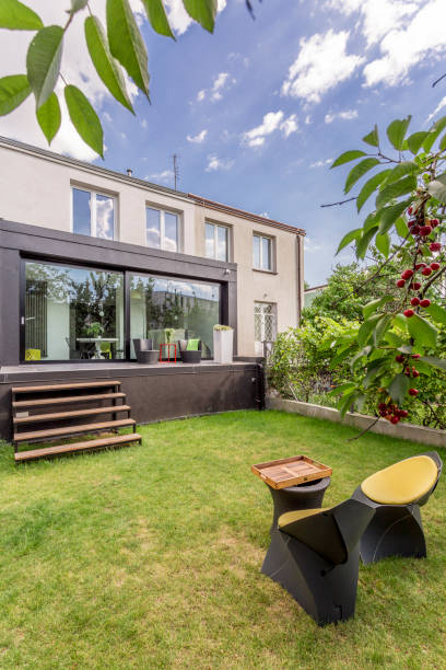 istock Modern house with minimalist garden 678634432