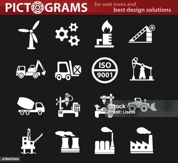 Industry Icon Set Stock Illustration - Download Image Now - Backhoe, Bulldozer, Business Finance and Industry