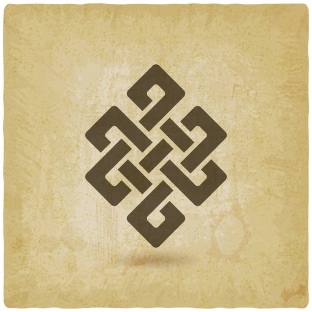 shrivatsa бесконечный узел старинный фон - celtic style celtic culture tied knot pattern stock illustrations