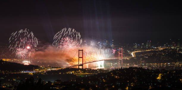 istock Fireworks in Istanbul Turkey - holiday background 678674288