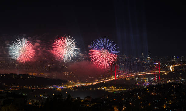 istock Fireworks in Istanbul Turkey - holiday background 678675324