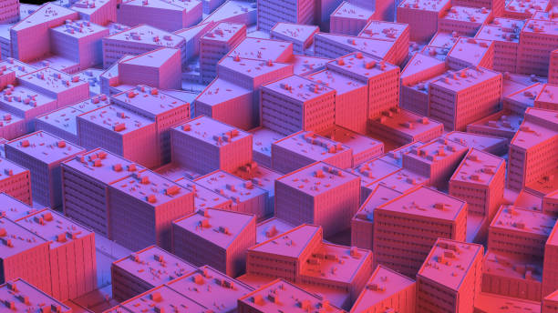 istock City sacpe in red and blue highlights. 3d rendering 678679380
