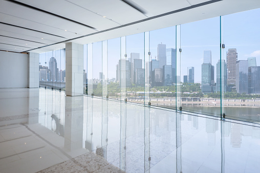 cityscape and skyline of chongqing from glass window