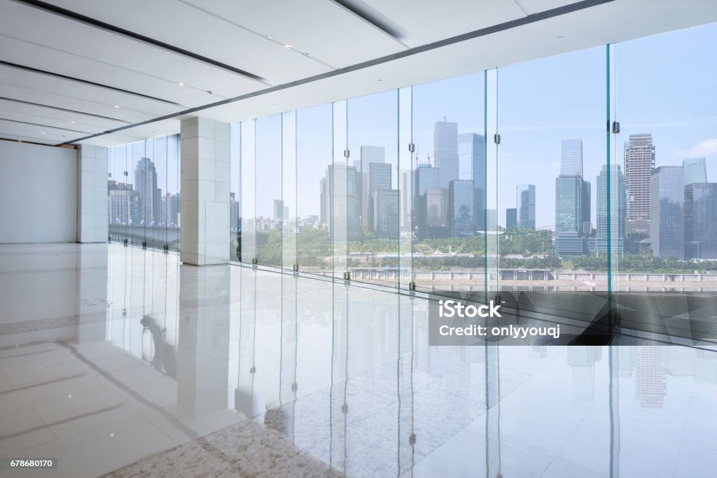 cityscape and skyline of chongqing from glass window Indoors Stock Photo