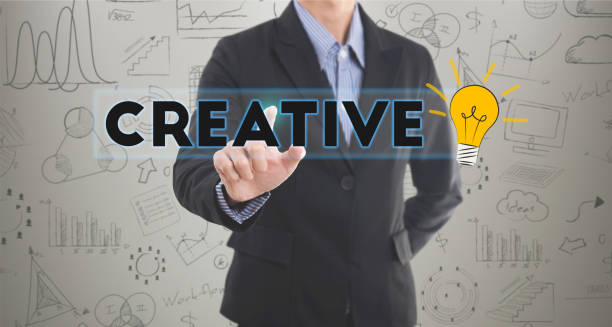 istock Businessman hand pressing wording creative. sign on virtual screen. can used for cover page presentation and web banner. business concept. 678684882