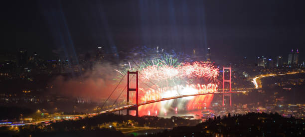 istock Fireworks in Istanbul Turkey - holiday background 678689592