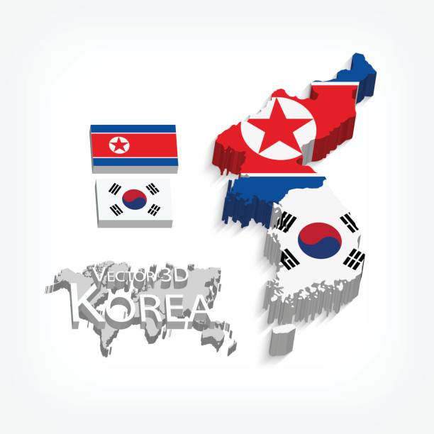 korea północna (korea ludowo-demokratyczna) i korea południowa 3d (republika korei południowej ) (flaga i mapa) (koncepcja transportu i turystyki) - south korea stock illustrations