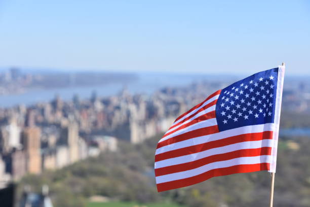 US flag against the background of Central Park