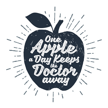 Hand drawn label with textured apple vector illustration and 