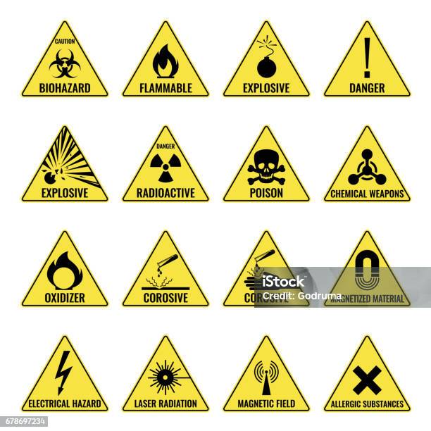 危険警告 Triangual 黄色アイコン白セット - 危険のベクターアート素材や画像を多数ご用意 - 危険, 化学物質, 有害廃棄物