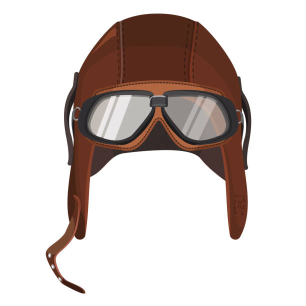 Brown aviator hat with goggles isolated on white Brown aviator hat with goggles isolated on white. Vector illustration of leather cap with glasses for pilots, equipment for aviation aviator glasses stock illustrations