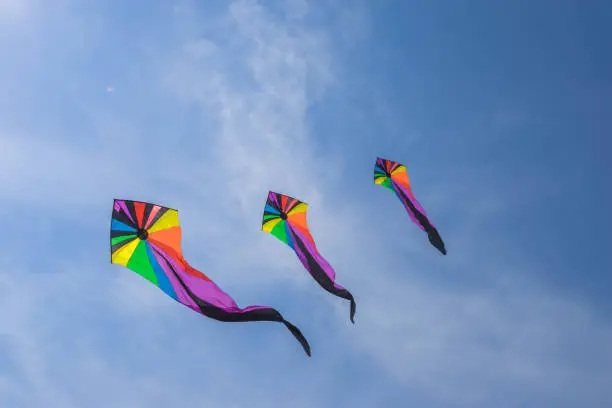 Photo of Rainbow Delta Kite Isolated on White with Clipping Path