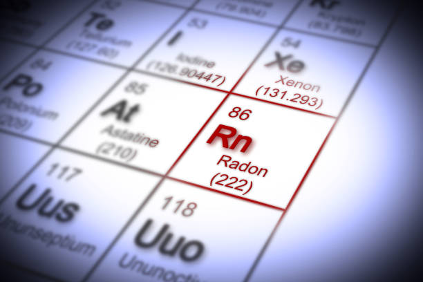 the danger of radon gas in our homes - concept image with periodic table of the elements - radium imagens e fotografias de stock