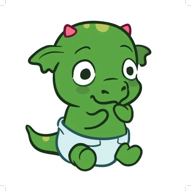 Vector illustration of Cute cartoon baby dragon monster