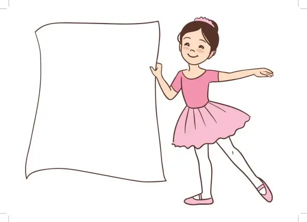 Vector illustration of Cartoon cute ballerina girl holding a blank sign template