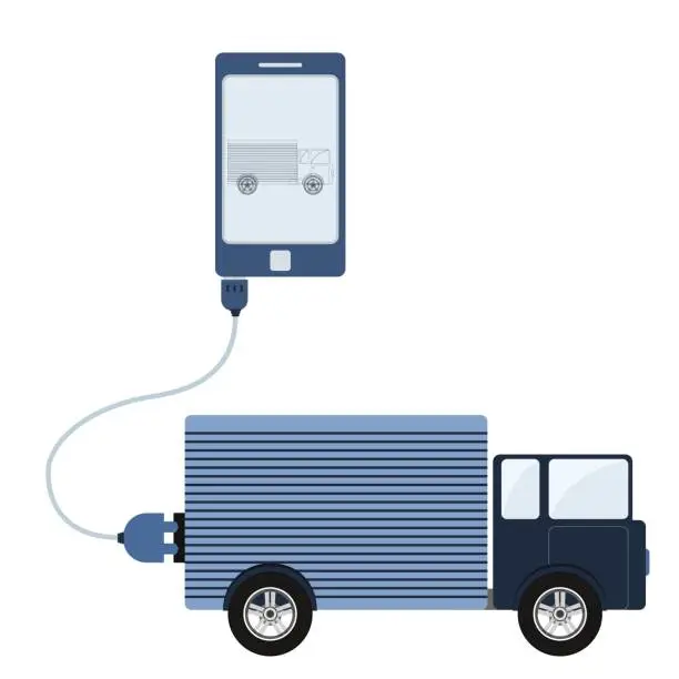 Vector illustration of Truck automation using cell phone