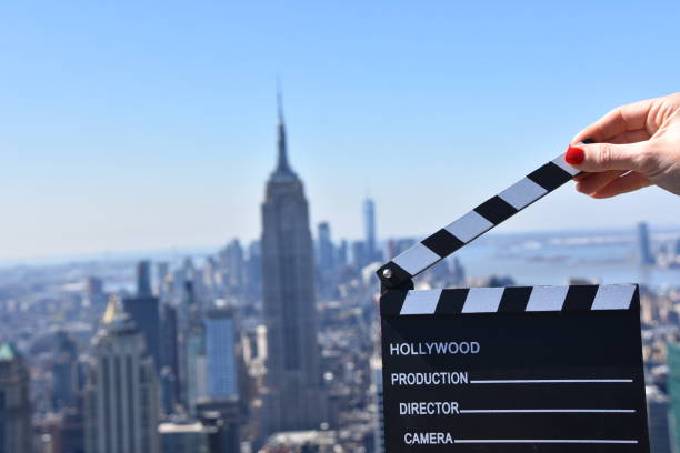 Clapper board  in the background of Empire State Building stock photo