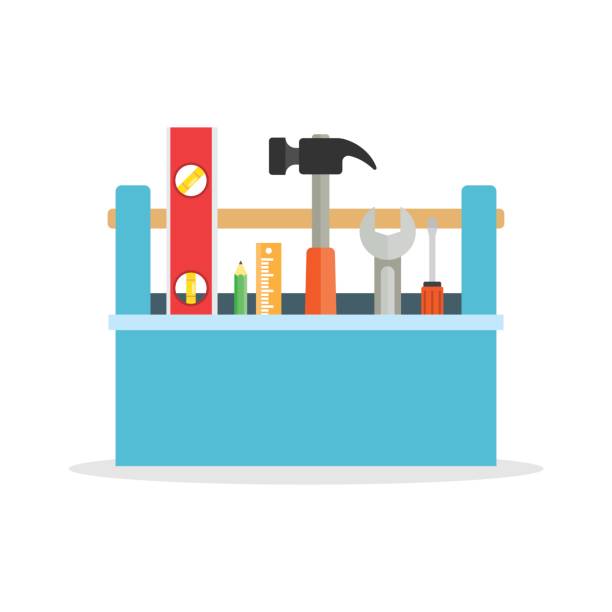 toolbox mit tools. - werkzeugkoffer stock-grafiken, -clipart, -cartoons und -symbole